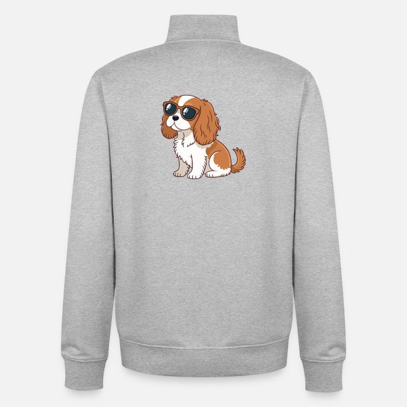 Chien Cavalier lunettes soleil chic - Sweat zippé unisexe en coton bio Stanley/Stella - gris chiné