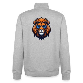 Lion aux lunettes bleues - Pop Art - Sweat zippé unisexe en coton bio Stanley/Stella - gris chiné - Dos - AI Model Male 185 light (185cm)