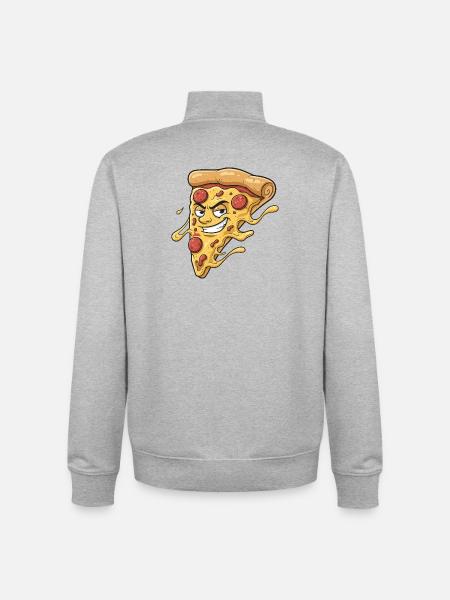Pizza-Slice mit frechem Grinsen - Unisex Organic Zip Sweatshirt von Stanley/Stella - Grau meliert