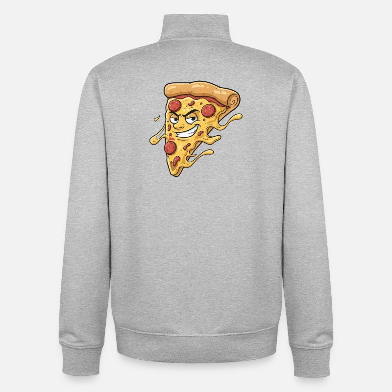 Pizza Slice avec un sourire malicieux - Sweat zippé unisexe en coton bio Stanley/Stella - gris chiné