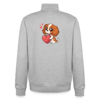 Cavalier King Charles Sweet Heart Cartoon Puppy - Unisex Organic Zip Sweatshirt by Stanley/Stella - heather grey - Back - AI Model Male 185 light (185cm)