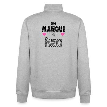En Manque de Passion - Sweat zippé unisexe en coton bio Stanley/Stella - gris chiné - Dos - AI Model Male 185 light (185cm)