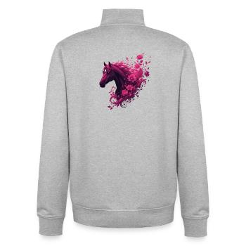 Magenta Pferd mit Blütenwirbel - Unisex Organic Zip Sweatshirt von Stanley/Stella - Grau meliert - Hinten - AI Model Male 185 light (185cm)