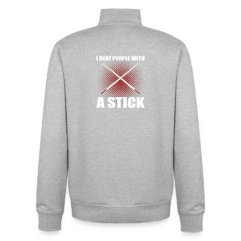 I Beat People With A Stick Billiards Pool Design - Unisex Organic Zip Sweatshirt by Stanley/Stella - heather grey - Back - AI Model Male 185 light (185cm)