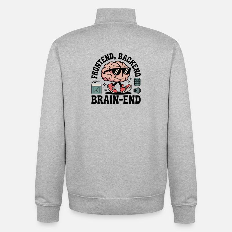 Frontend, Backend, Brain-End | Developer - Unisex Organic Zip Sweatshirt by Stanley/Stella - heather grey