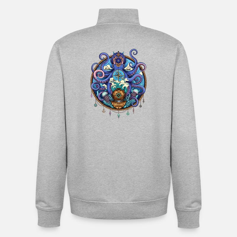 Nautical Squid Compass - Unisex Organic Zip Sweatshirt by Stanley/Stella - heather grey