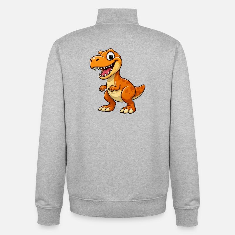 T-Rex de dessins animés Dino drôles - Sweat zippé unisexe en coton bio Stanley/Stella - gris chiné
