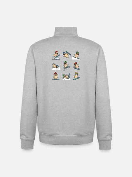 Snowboard Mops Lustiger Winterhund Spaß - Unisex Organic Zip Sweatshirt von Stanley/Stella - Grau meliert