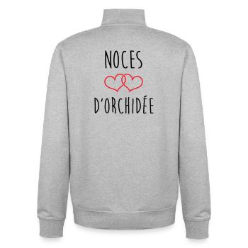Orchid Wedding 55 years of marriage - Unisex Organic Zip Sweatshirt by Stanley/Stella - heather grey - Back - AI Model Male 185 light (185cm)