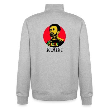 Haile Selassie I Jah Rastafari Rasta Reggae Racines - Sweat zippé unisexe en coton bio Stanley/Stella - gris chiné - Dos - AI Model Male 185 light (185cm)
