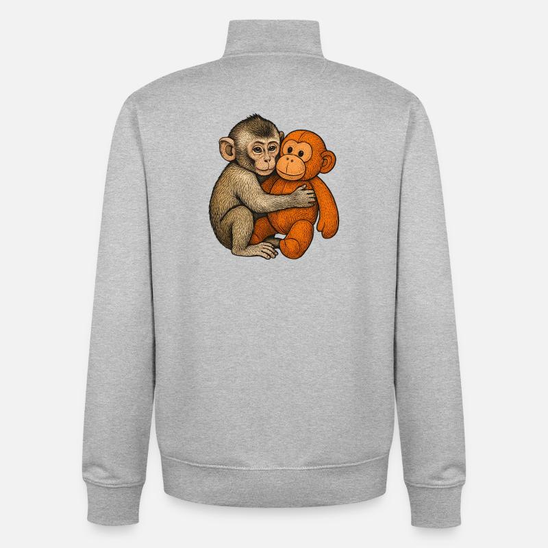 Cuddle buddy monkey and orang - Unisex Organic Zip Sweatshirt by Stanley/Stella - heather grey