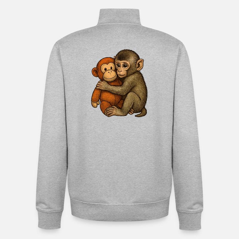Amitié de câlin de singe - Sweat zippé unisexe en coton bio Stanley/Stella - gris chiné