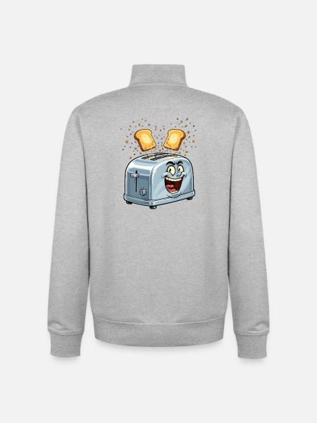 Cheerful toaster with jumping toast - Unisex Organic Zip Sweatshirt by Stanley/Stella - heather grey