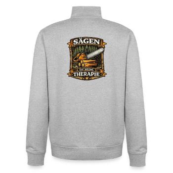 Holzfäller Sprüche mit Kettensäge - Unisex Organic Zip Sweatshirt von Stanley/Stella - Grau meliert - Hinten - AI Model Male 185 light (185cm)