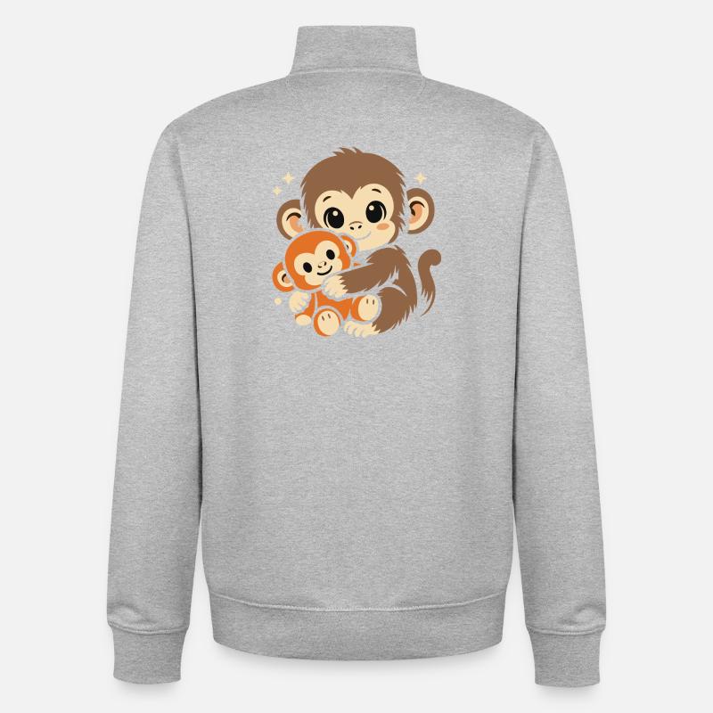 Punch Monkey Affe - Sweat zippé unisexe en coton bio Stanley/Stella - gris chiné