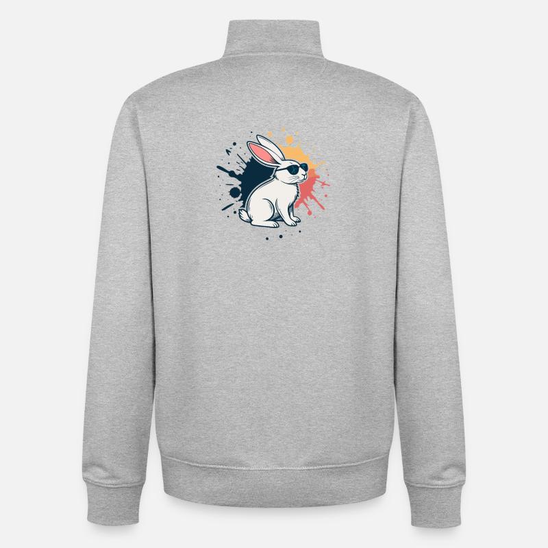 Lapin cool à lunettes et éclaboussures - Sweat zippé unisexe en coton bio Stanley/Stella - gris chiné