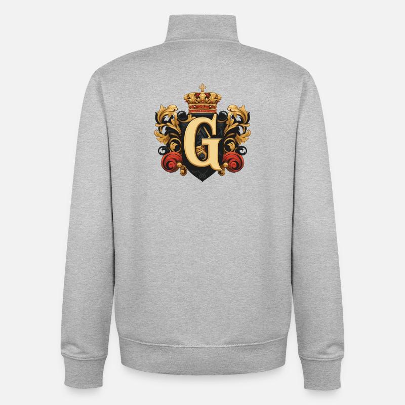 G Lettre Nom Couronne - Sweat zippé unisexe en coton bio Stanley/Stella - gris chiné