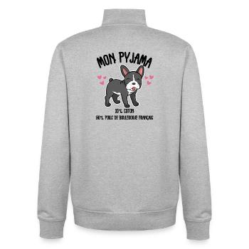 Pyjama Chien Bouledogue Français Humour - Sweat zippé unisexe en coton bio Stanley/Stella - gris chiné - Dos - AI Model Male 185 light (185cm)