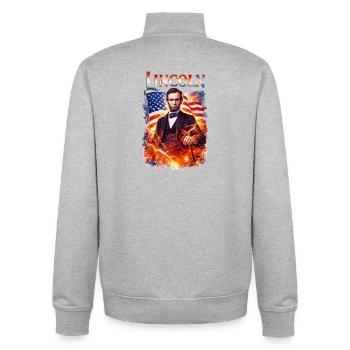 L’image flamboyante de la liberté de Lincoln - Sweat zippé unisexe en coton bio Stanley/Stella - gris chiné - Dos - AI Model Male 185 light (185cm)