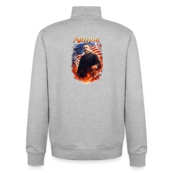 Arthur Patriotischer Feuersturm - Unisex Organic Zip Sweatshirt von Stanley/Stella - Grau meliert - Hinten - AI Model Male 185 light (185cm)