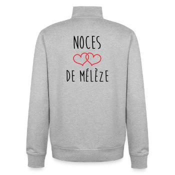 Noces de Mélèze 69 ans de mariage - Sweat zippé unisexe en coton bio Stanley/Stella - gris chiné - Dos - AI Model Male 185 light (185cm)