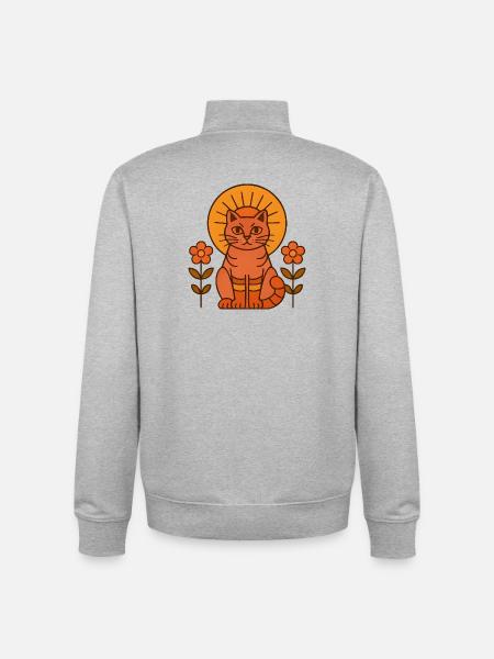 Sun cat with flower wreath - Unisex Organic Zip Sweatshirt by Stanley/Stella - heather grey