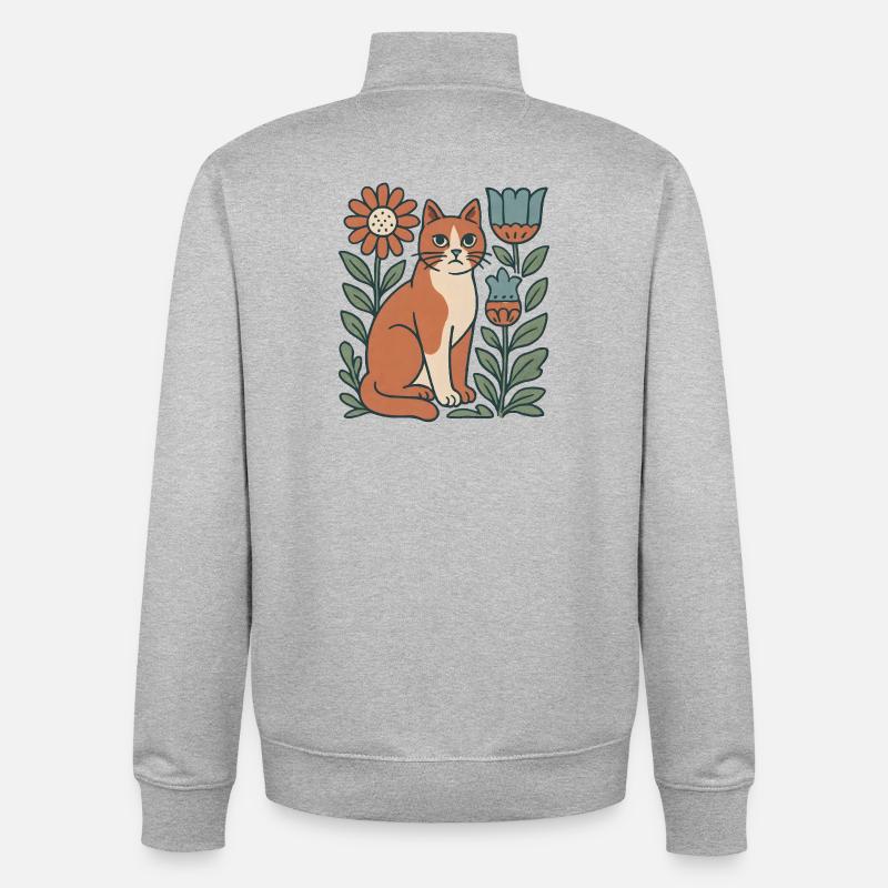 Katzengarten Blütenfreund Katze - Unisex Organic Zip Sweatshirt von Stanley/Stella - Grau meliert