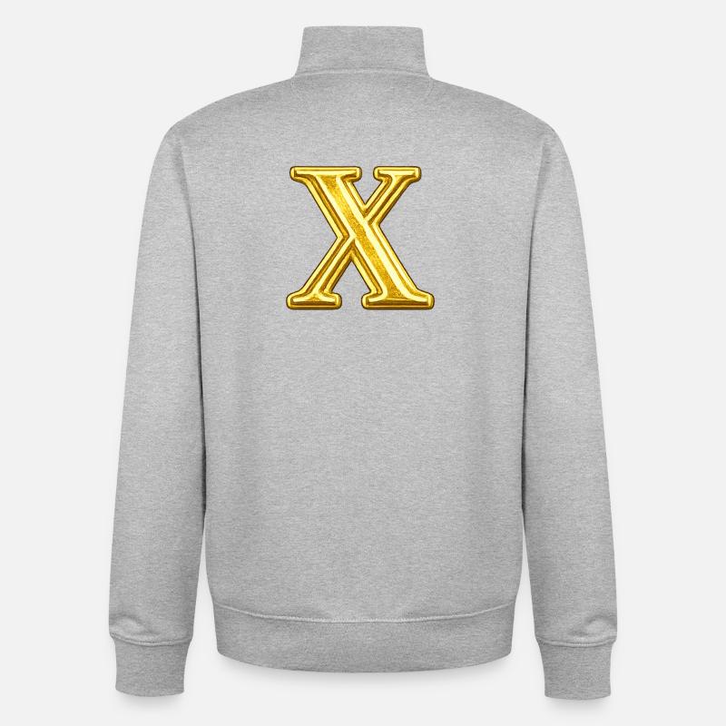 Emblème du X doré - Sweat zippé unisexe en coton bio Stanley/Stella - gris chiné