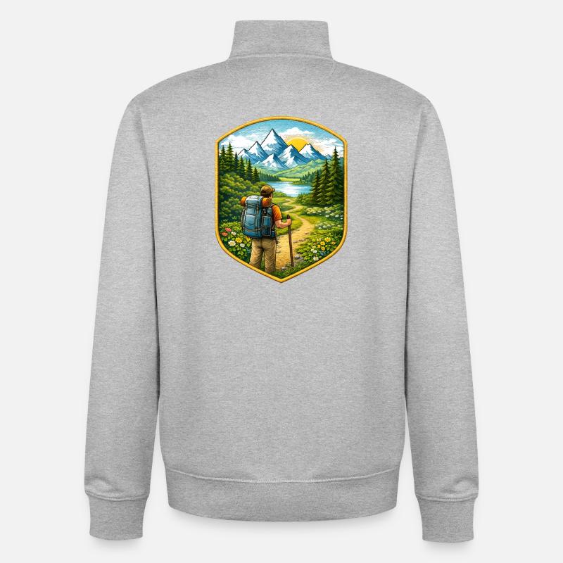 Wanderer Patch mit Berglandschaft  - Unisex Organic Zip Sweatshirt von Stanley/Stella - Grau meliert