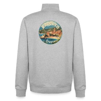 Explorer Ajaccio en France Paradis méditerranéen - Sweat zippé unisexe en coton bio Stanley/Stella - gris chiné - Dos - AI Model Male 185 light (185cm)