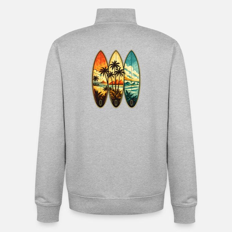 Triptyque Surf Tropique - Sweat zippé unisexe en coton bio Stanley/Stella - gris chiné