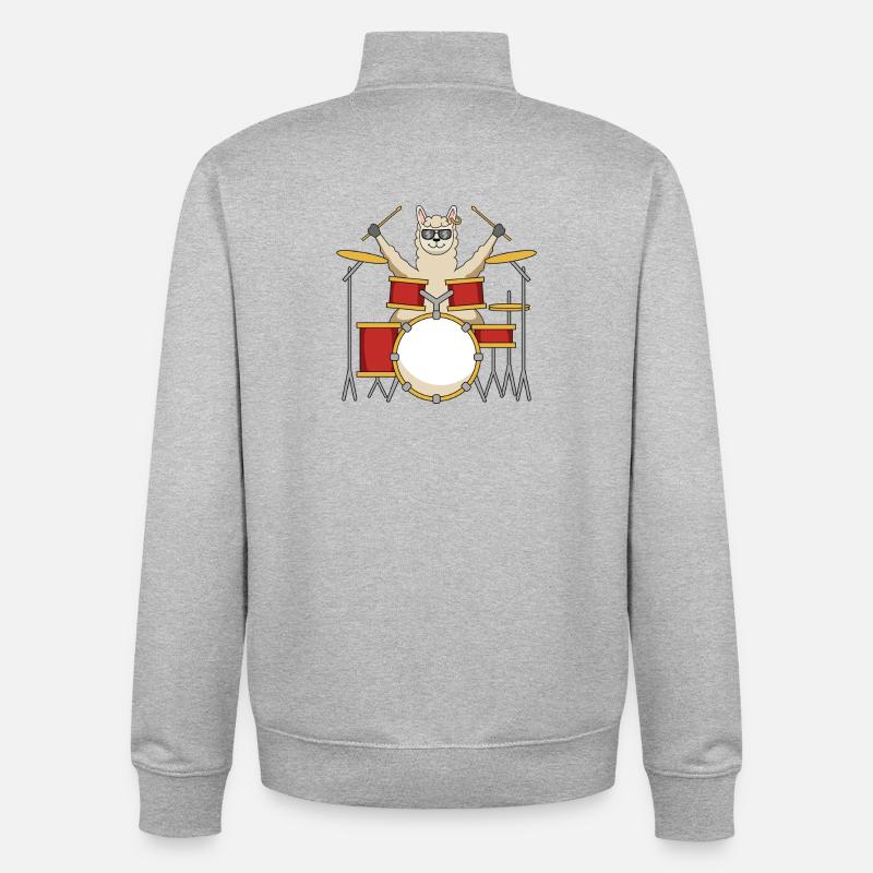 Dessin animé du batteur Llama Cool - Sweat zippé unisexe en coton bio Stanley/Stella - gris chiné