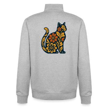 Blossom cat on midnight blue - Unisex Organic Zip Sweatshirt by Stanley/Stella - heather grey - Back - AI Model Male 185 light (185cm)