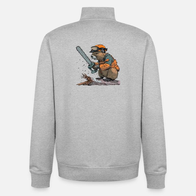 Tronçonneuse bûcheron Beaver - Sweat zippé unisexe en coton bio Stanley/Stella - gris chiné