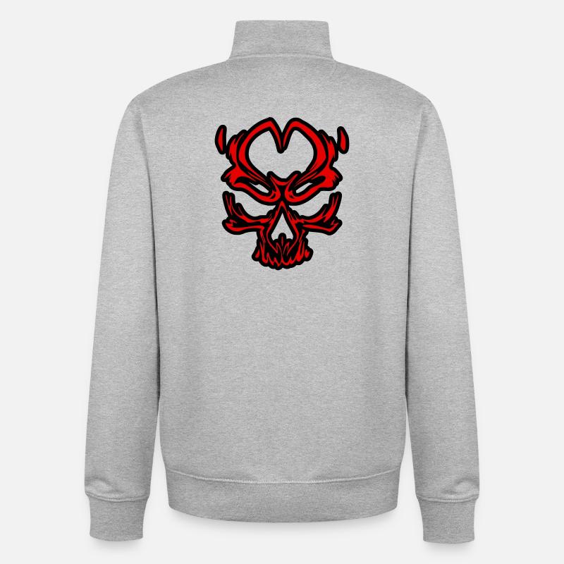 Crâne Rouge Stylisé sur Noir - Sweat zippé unisexe en coton bio Stanley/Stella - gris chiné