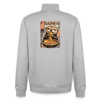 Ramen Otter Vintage Poster - Unisex Organic Zip Sweatshirt by Stanley/Stella - heather grey - Back - AI Model Male 185 light (185cm)
