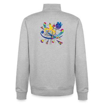 Art portable - Symphonie visuelle - Sweat zippé unisexe en coton bio Stanley/Stella - gris chiné - Dos - AI Model Male 185 light (185cm)