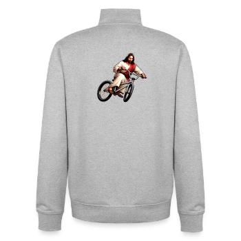 Jesus sur Vélo Retro - Sweat zippé unisexe en coton bio Stanley/Stella - gris chiné - Dos - AI Model Male 185 light (185cm)