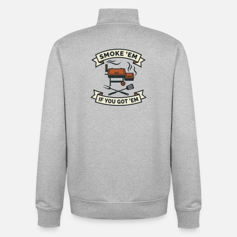 Fumoir Offset Viande Low and Slow - Sweat zippé unisexe en coton bio Stanley/Stella - gris chiné