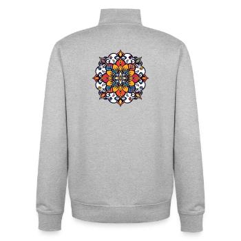 Mandala Blume Blüte symmetrisch abstrakt Farbspiel - Unisex Organic Zip Sweatshirt von Stanley/Stella - Grau meliert - Hinten - AI Model Male 185 light (185cm)