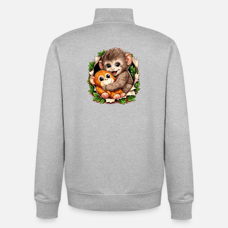 Tendance virale du Baby Monkey Punch - Sweat zippé unisexe en coton bio Stanley/Stella - gris chiné
