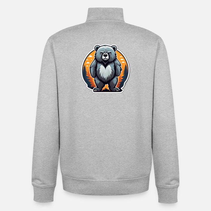 Ourson cartoon au coucher forestier - Sweat zippé unisexe en coton bio Stanley/Stella - gris chiné