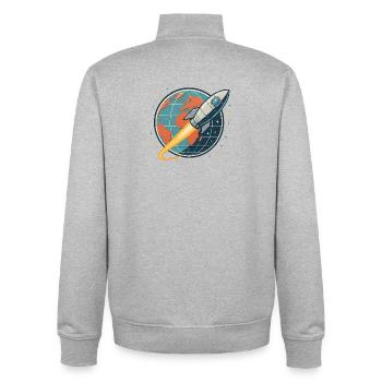 Lancement de fusée au-dessus du globe - Sweat zippé unisexe en coton bio Stanley/Stella - gris chiné - Dos - AI Model Male 185 light (185cm)