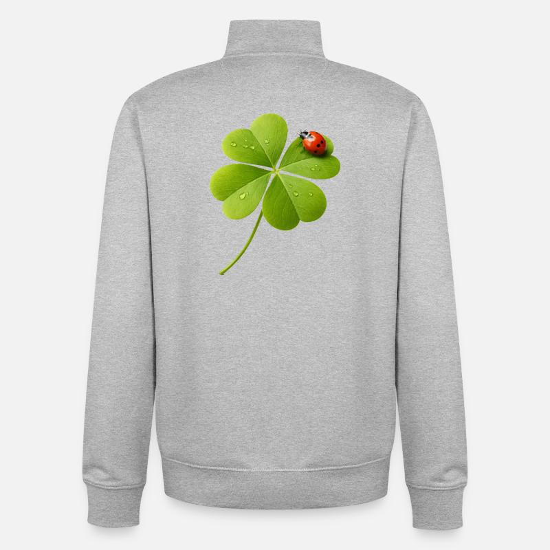 Vierblättriger Klee mit Marienkäfer  - Unisex Organic Zip Sweatshirt von Stanley/Stella - Grau meliert