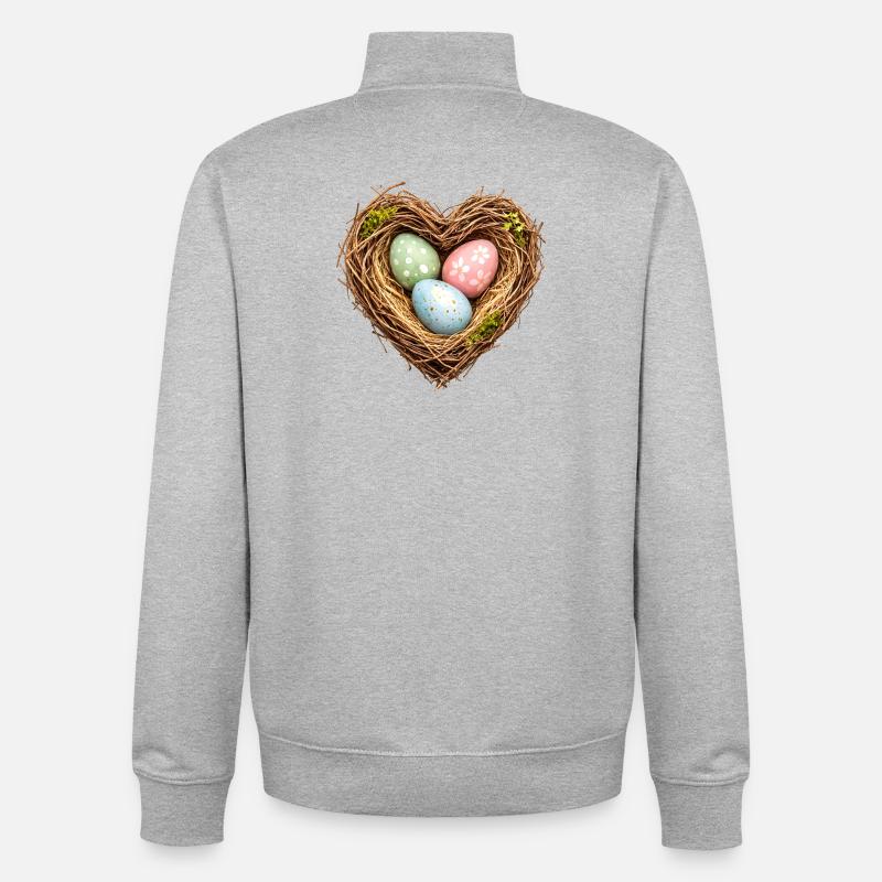 Heart-shaped Easter basket with eggs - Unisex Organic Zip Sweatshirt by Stanley/Stella - heather grey