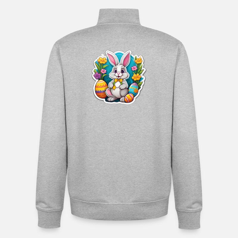 Pastel Easter Bunny and Flowering Eggs - Unisex Organic Zip Sweatshirt by Stanley/Stella - heather grey