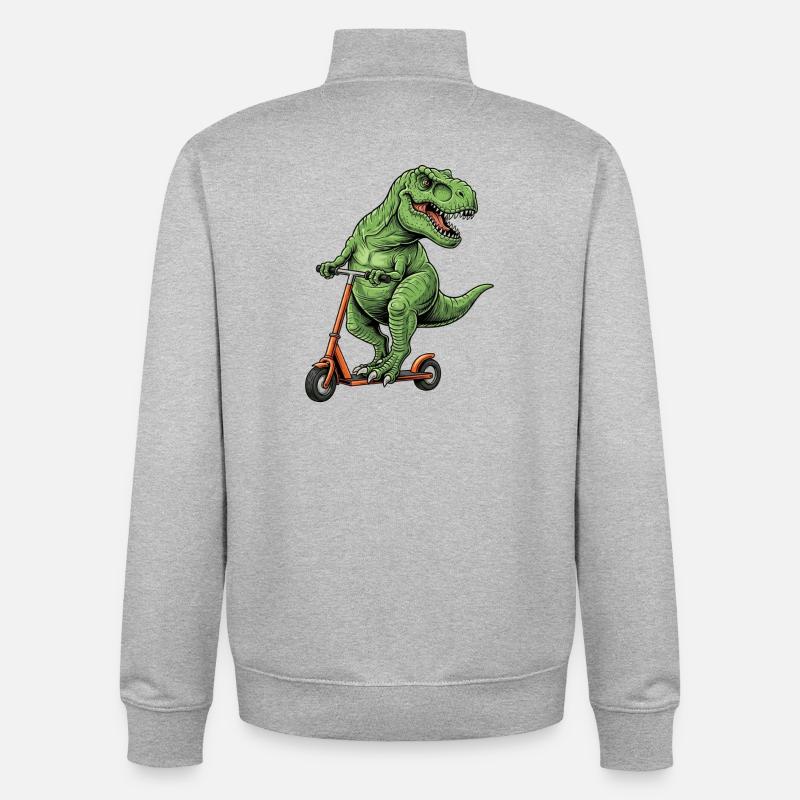 Dinosaurier-Roller T-Rex auf Scooter-Geschenken - Unisex Organic Zip Sweatshirt von Stanley/Stella - Grau meliert