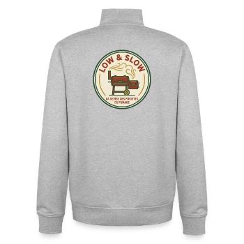 Puristisches, niedriges und langsames Hickory-Rauchen - Unisex Organic Zip Sweatshirt von Stanley/Stella - Grau meliert - Hinten - AI Model Male 185 light (185cm)