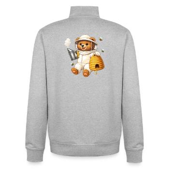 Apiculteur d’ours avec illustration de ruche - Sweat zippé unisexe en coton bio Stanley/Stella - gris chiné - Dos - AI Model Male 185 light (185cm)
