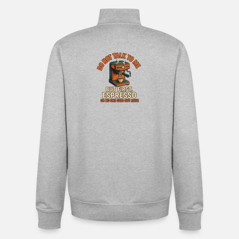 Motif d’espresso : d’abord le café puis les conversations - Sweat zippé unisexe en coton bio Stanley/Stella - gris chiné